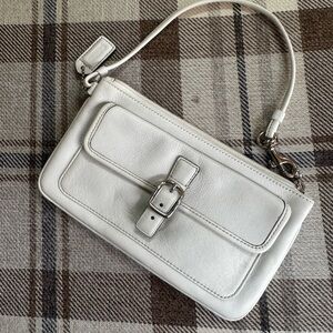 Chic White Coach Leather Wristlet